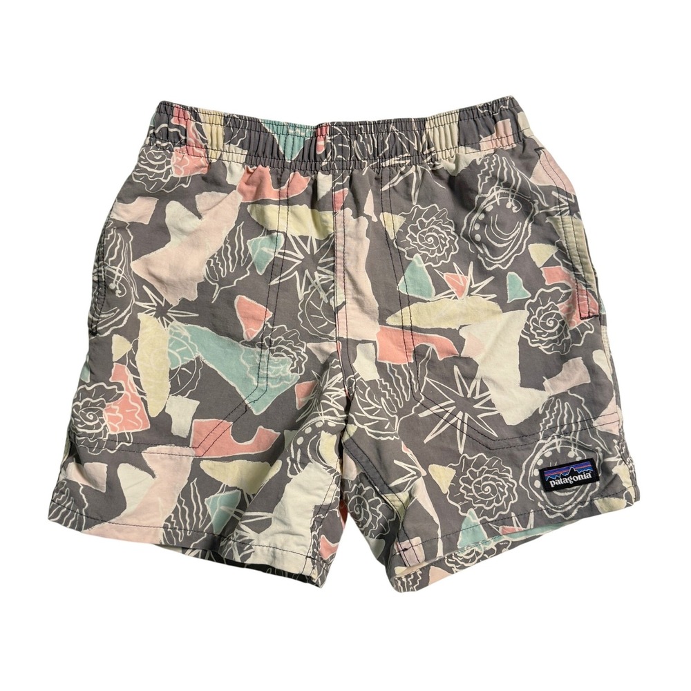 Patagonia Baggies Shorts Kids Small 7-8 Grey Abstract Print Swim Trunks